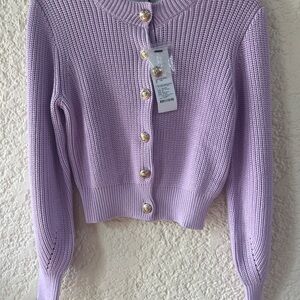 IRO Paris Purple Knit Cotton Cardigan NWT FR 36 US 4 Gold Button Fitted Cropped